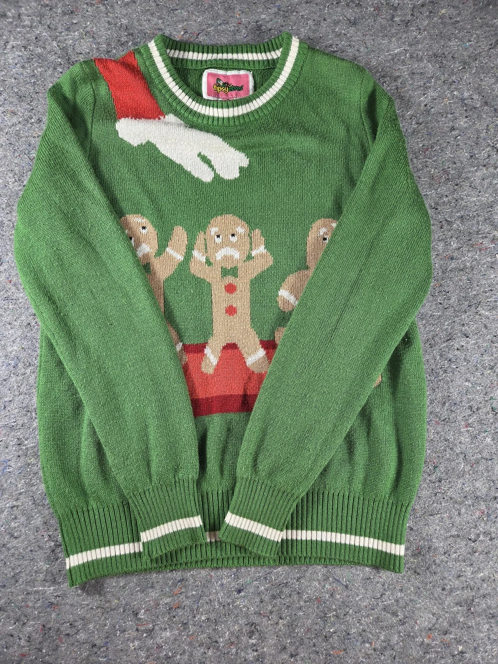 Tipsy Elves Gingerbread Cookies Ugly Christmas Sweater Men’s Large Green